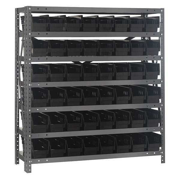 Steel Bin Shelving, 36 in W x 39 in H x 18 in D, 7 Shelves, Black