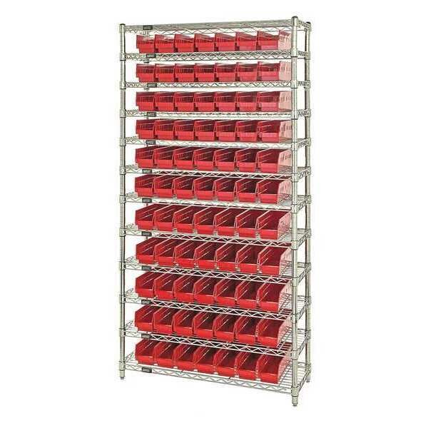 Steel Bin Shelving, 36 in W x 74 in H x 18 in D, 12 Shelves, Red