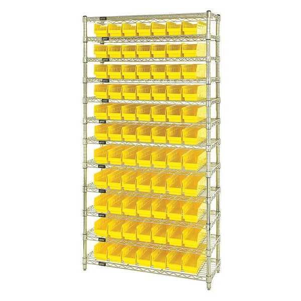 Steel Bin Shelving, 36 in W x 74 in H x 18 in D, 12 Shelves, Yellow