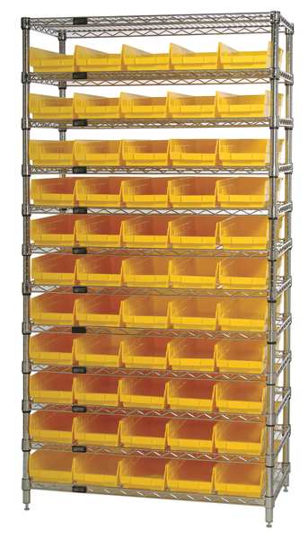 Steel Bin Shelving, 36 in W x 74 in H x 18 in D, 12 Shelves, Green