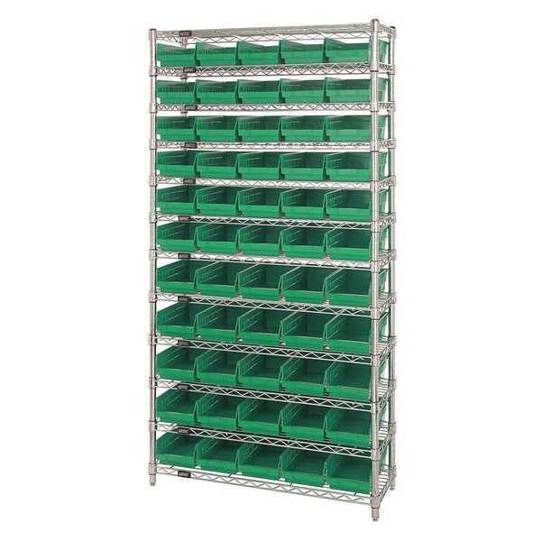 Steel Bin Shelving, 36 in W x 74 in H x 18 in D, 12 Shelves, Green