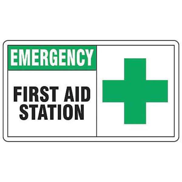First Aid Sign, 7 x 10In, GRN and BK/WHT, MFSD926VS