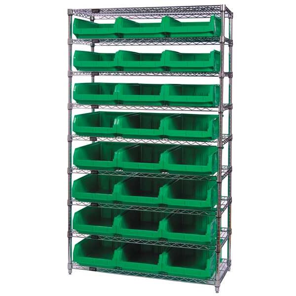 Steel, Polypropylene Bin Shelving, 42 in W x 74 in H x 18 in D, 7 Shelves, Green
