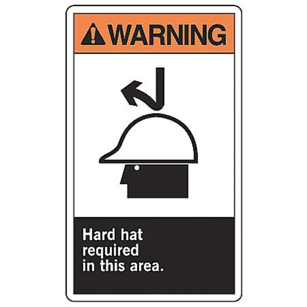 Hard Hat Label, 5 in Height, 3 1/2 in Width, Vinyl, Vertical Rectangle, English