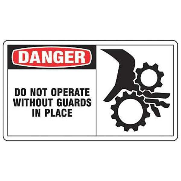 Safety Label, 3 1/2 in Height, 5 in Width, Vinyl, Horizontal Rectangle, English