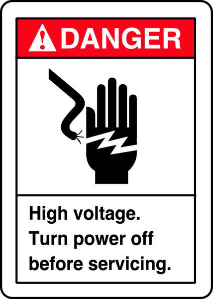 Danger Label, High Voltage, 5x3-1/2 in, Adhesive Vinyl, 5/PK