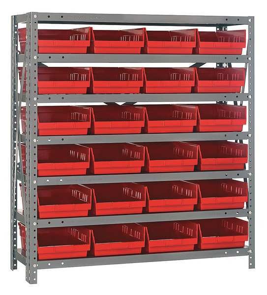 Steel Bin Shelving, 36 in W x 39 in H x 12 in D, 7 Shelves, Red