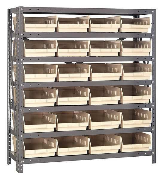 Steel Bin Shelving, 36 in W x 39 in H x 12 in D, 7 Shelves, Ivory