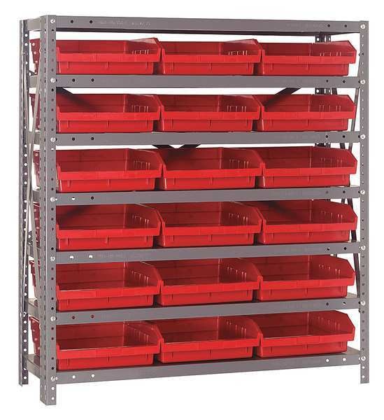 Steel Bin Shelving, 36 in W x 39 in H x 12 in D, 7 Shelves, Red