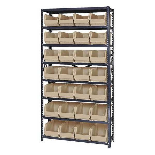 Steel Bin Shelving, 36 in W x 75 in H x 12 in D, 8 Shelves, Ivory
