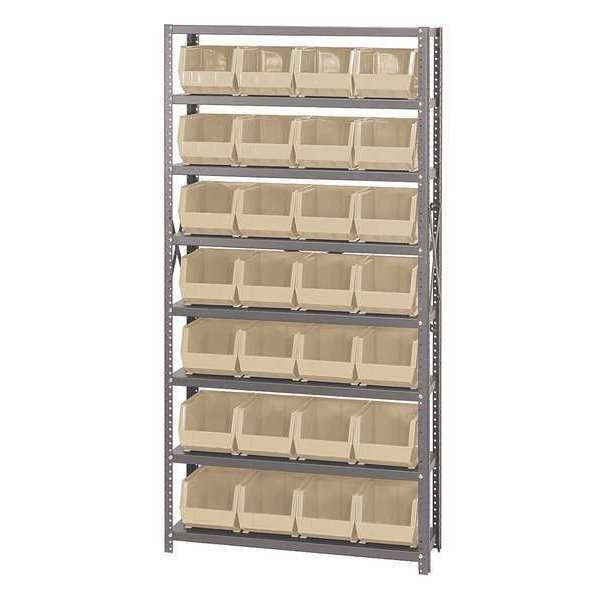 Steel Bin Shelving, 36 in W x 75 in H x 12 in D, 8 Shelves, Ivory