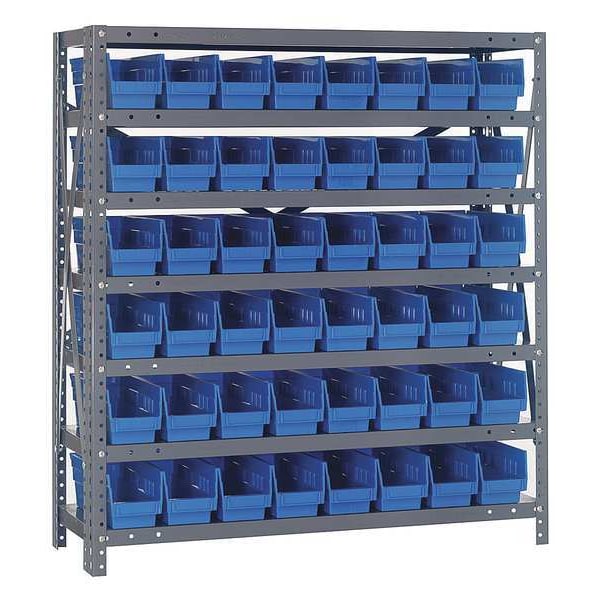 Steel Bin Shelving, 36 in W x 39 in H x 12 in D, 7 Shelves, Blue
