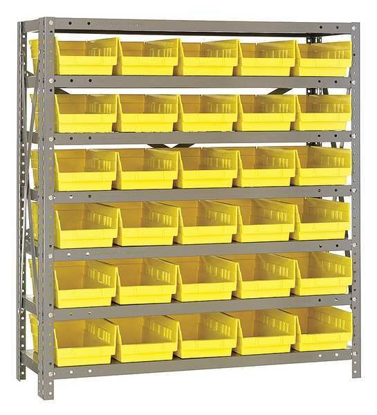 Steel Bin Shelving, 36 in W x 39 in H x 18 in D, 7 Shelves, Yellow