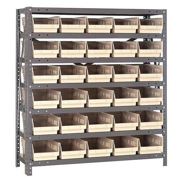 Steel Bin Shelving, 36 in W x 39 in H x 12 in D, 7 Shelves, Ivory