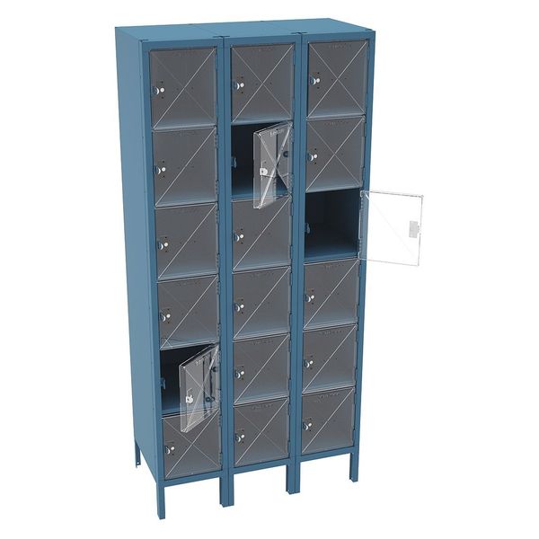 Box Locker, 36 in W, 18 in D, 78 in H, (3) Wide, (18) Openings, Blue
