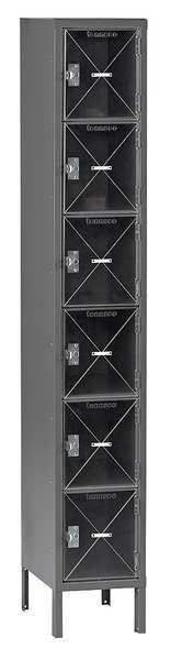 Box Locker, 12 in W, 18 in D, 78 in H, (1) Wide, (6) Openings, Gray