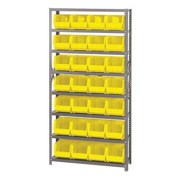 Steel Bin Shelving, 36 in W x 75 in H x 12 in D, 8 Shelves, Yellow