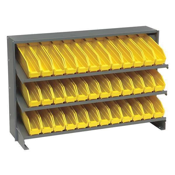 Steel Bench Pick Rack, 36 in W x 21 in H x 12 in D, 3 Shelves, Yellow