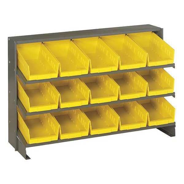Steel Bench Pick Rack, 36 in W x 21 in H x 12 in D, 3 Shelves, Yellow