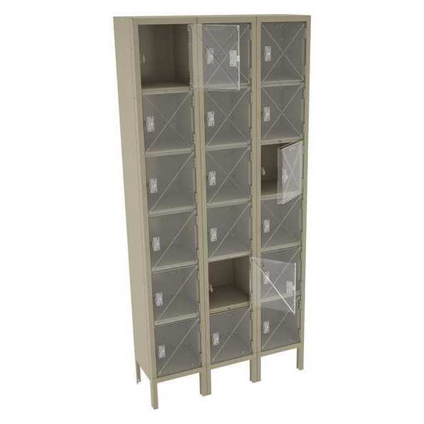 Box Locker, 36 in W, 12 in D, 78 in H, (3) Wide, (18) Openings, Sand