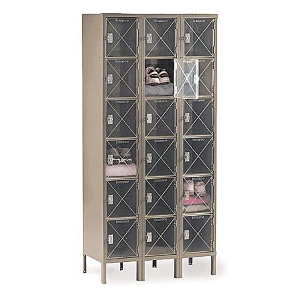 Box Locker, 36 in W, 18 in D, 78 in H, (3) Wide, (18) Openings, Sand