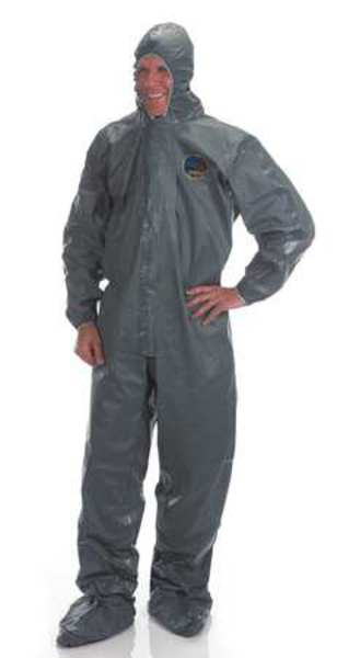 Hooded Chemical Resistant Coveralls, Gray, Zipper