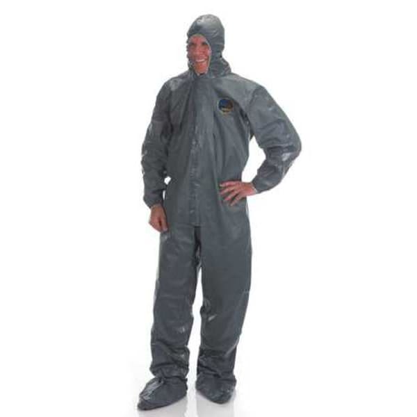 Hooded Chemical Resistant Coveralls, Gray, Zipper