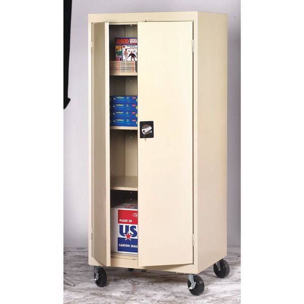 Solid Door Storage Cabinet, 46 in W, 78 in H, 24 in D, Light Gray