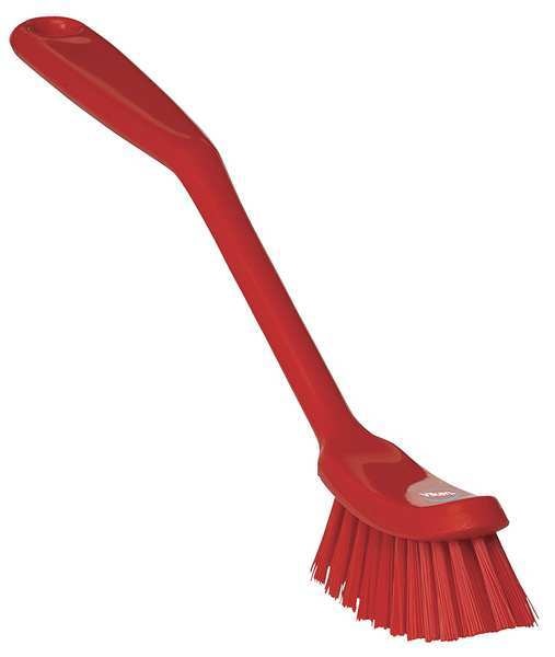 1 in W Scrub Brush, Medium, 8 3/16 in L Handle, 11 in L Brush, Red, Plastic, 11 in L Overall