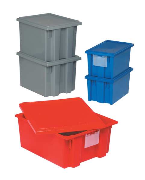 Stack & Nest Container, Gray, Polyethylene, 18 in L, 11 in W, 6 in H, 0.5 cu ft Volume Capacity