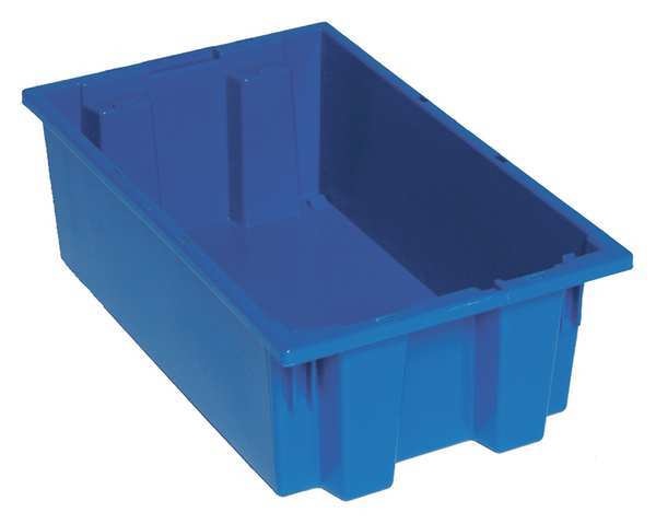 Stack & Nest Container, Blue, Polyethylene, 18 in L, 11 in W, 6 in H, 0.5 cu ft Volume Capacity