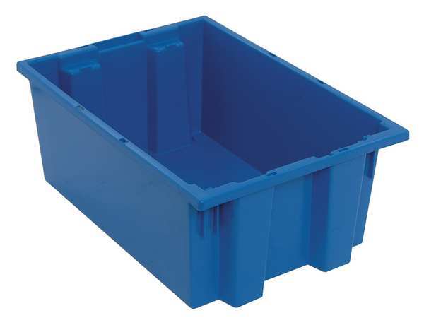 Stack & Nest Container, Blue, Polyethylene, 19 1/2 in L, 13 1/2 in W, 8 in H