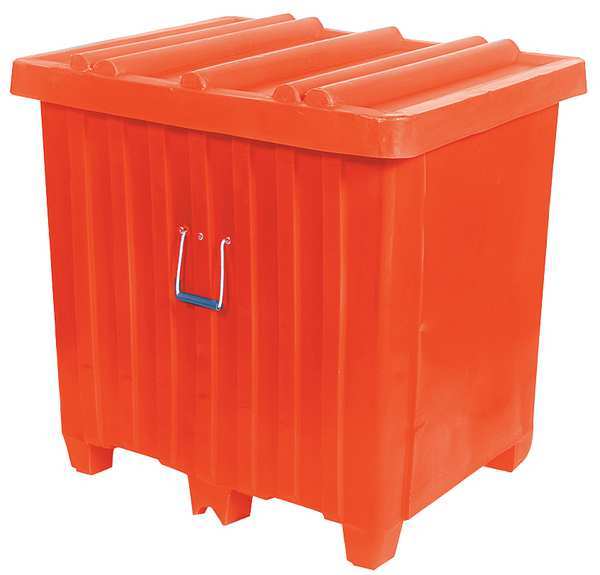 Orange Bulk Container, Plastic, 23 cu ft Volume Capacity