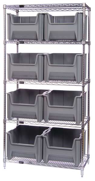 Steel Bin Shelving, 42 in W x 74 in H x 18 in D, 5 Shelves, Blue
