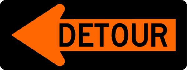 Detour Left Traffic Sign, 18 in Height, 48 in Width, Aluminum, Horizontal Rectangle, English
