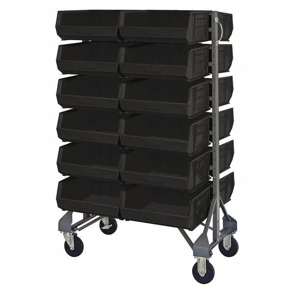 Steel Mobile Bin Rail Floor Rack, 20 in W x 36 in D x 53 in H, Black