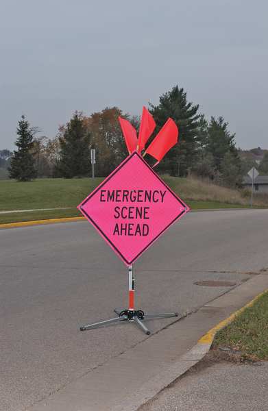 Flagger Ahead Traffic Sign, 36 in H, 36 in W, Vinyl, Diamond, C/36-SBFP-3FH-HD-FLAGGER SYMBOL