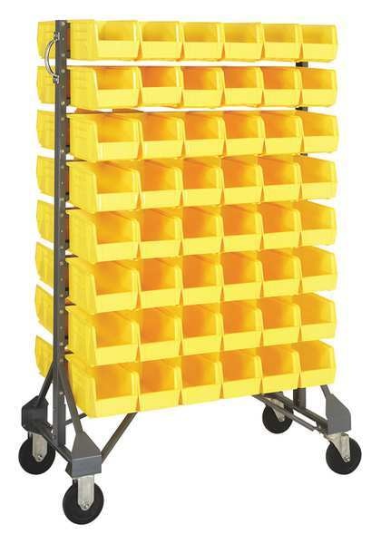 Steel Mobile Bin Rail Floor Rack, 20 in W x 36 in D x 53 in H, Yellow