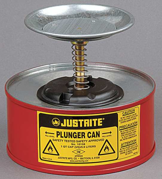 Plunger Can, 1/2 Gallon Capacity, Galvanized Steel, 5 in Dasher Plate Diameter, Red, FM Approved