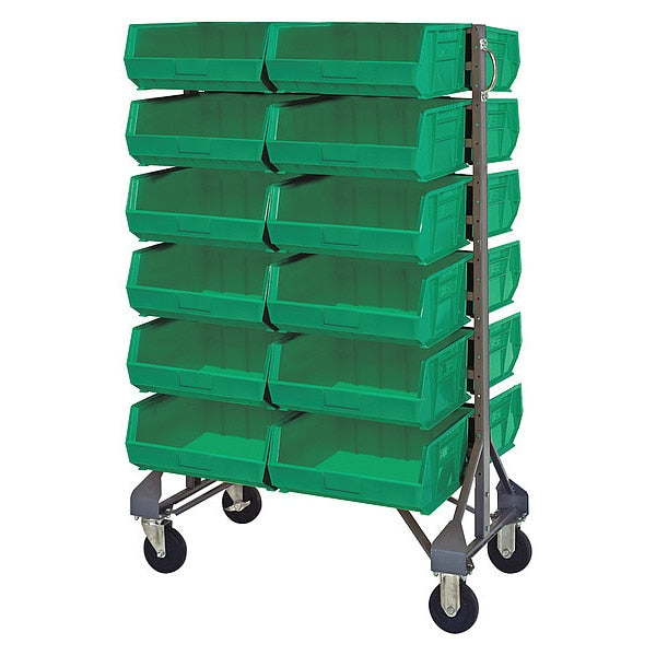 Steel Mobile Bin Rail Floor Rack, 20 in W x 36 in D x 53 in H, Green