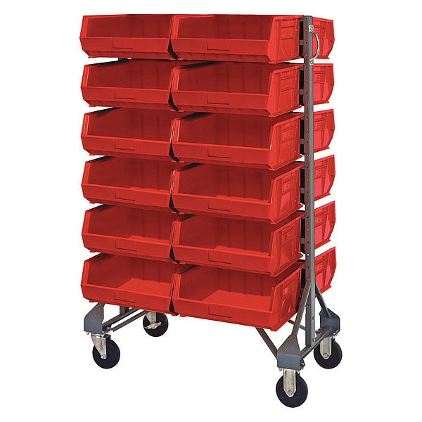 Steel Mobile Bin Rail Floor Rack, 20 in W x 36 in D x 53 in H, Red