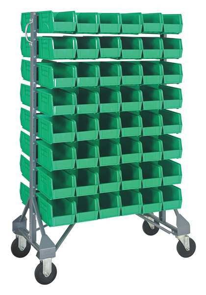 Steel Mobile Bin Rail Floor Rack, 20 in W x 36 in D x 53 in H, Green