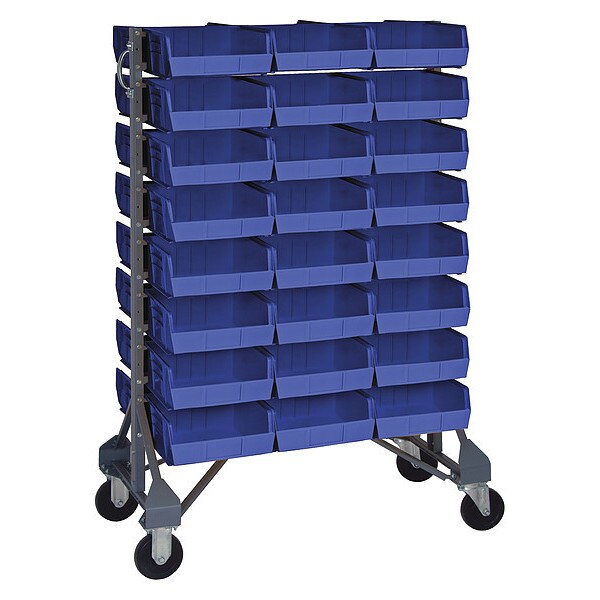 Steel Mobile Bin Rail Floor Rack, 20 in W x 36 in D x 53 in H, Blue
