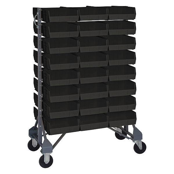 Steel Mobile Bin Rail Floor Rack, 20 in W x 36 in D x 53 in H, Black