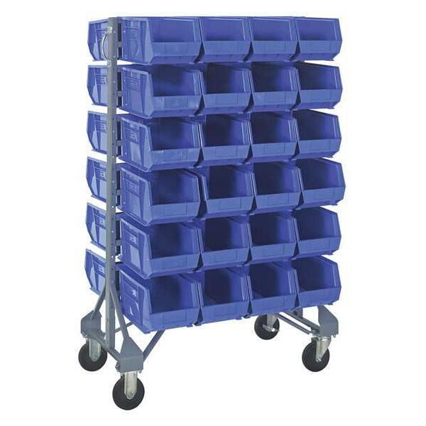 Steel Mobile Bin Rail Floor Rack, 20 in W x 36 in D x 53 in H, Blue