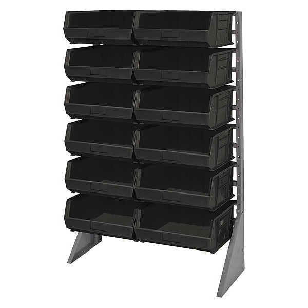 Steel Bin Rail Floor Rack, 15 in W x 36 in D x 54 in H, Black