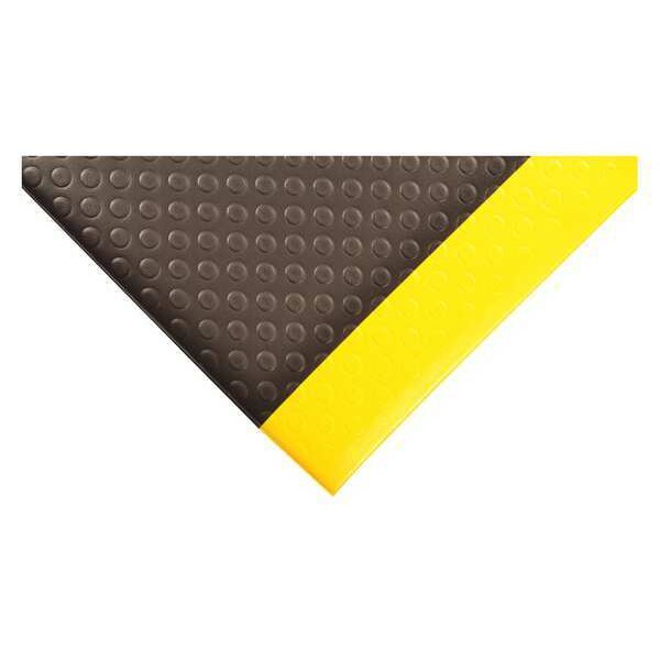 Antifatigue Mat, Black/Yellow, 6 ft. L x 2 ft. W, PVC, Bubble Surface Pattern, 1/2