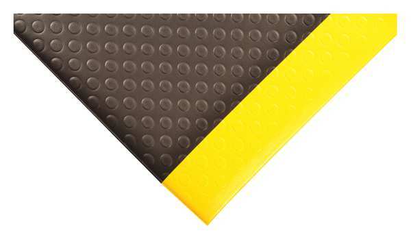 Antifatigue Mat, Black/Yellow, 4 ft. L x 3 ft. W, PVC, Bubble Surface Pattern, 1/2