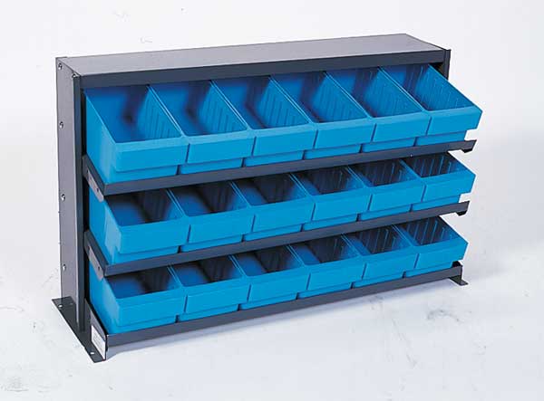 Steel Bench Pick Rack, 36 in W x 21 in H x 12 in D, 3 Shelves, Blue