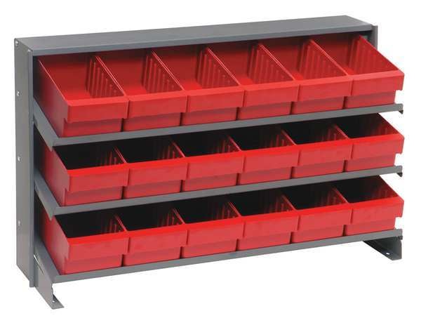 Steel Bench Pick Rack, 36 in W x 21 in H x 12 in D, 3 Shelves, Red